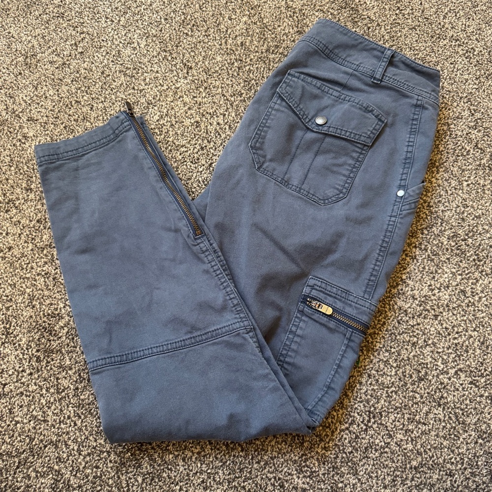 ATHLETA Blue Organic Cotton Blend Boulder Cargo Zipper Ankle Pants Size 6 - Picture 2 of 12
